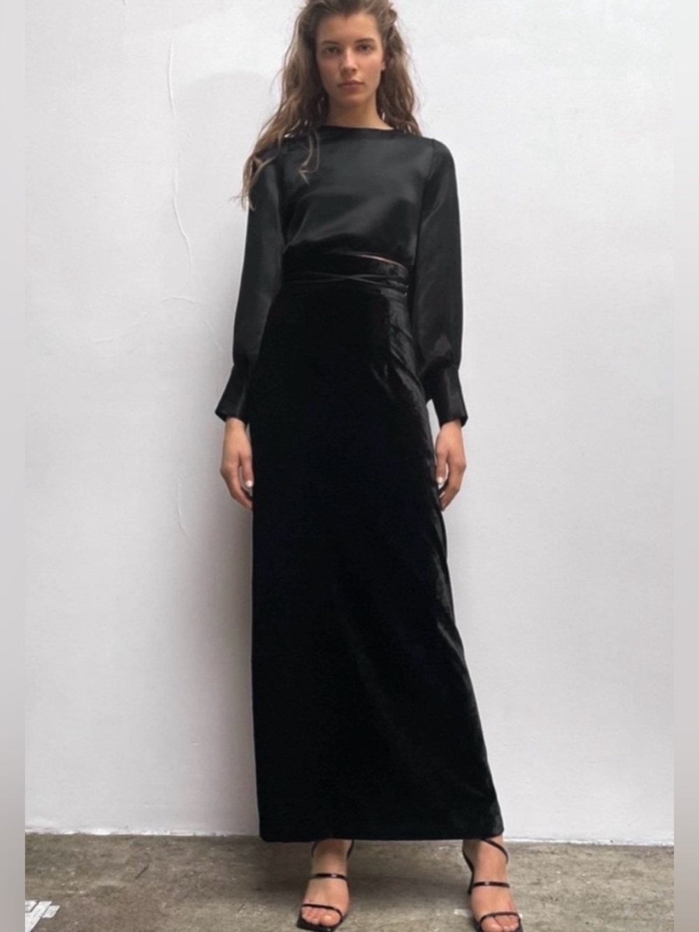 Vintage CP Shades Black Velvet Maxi Skirt S